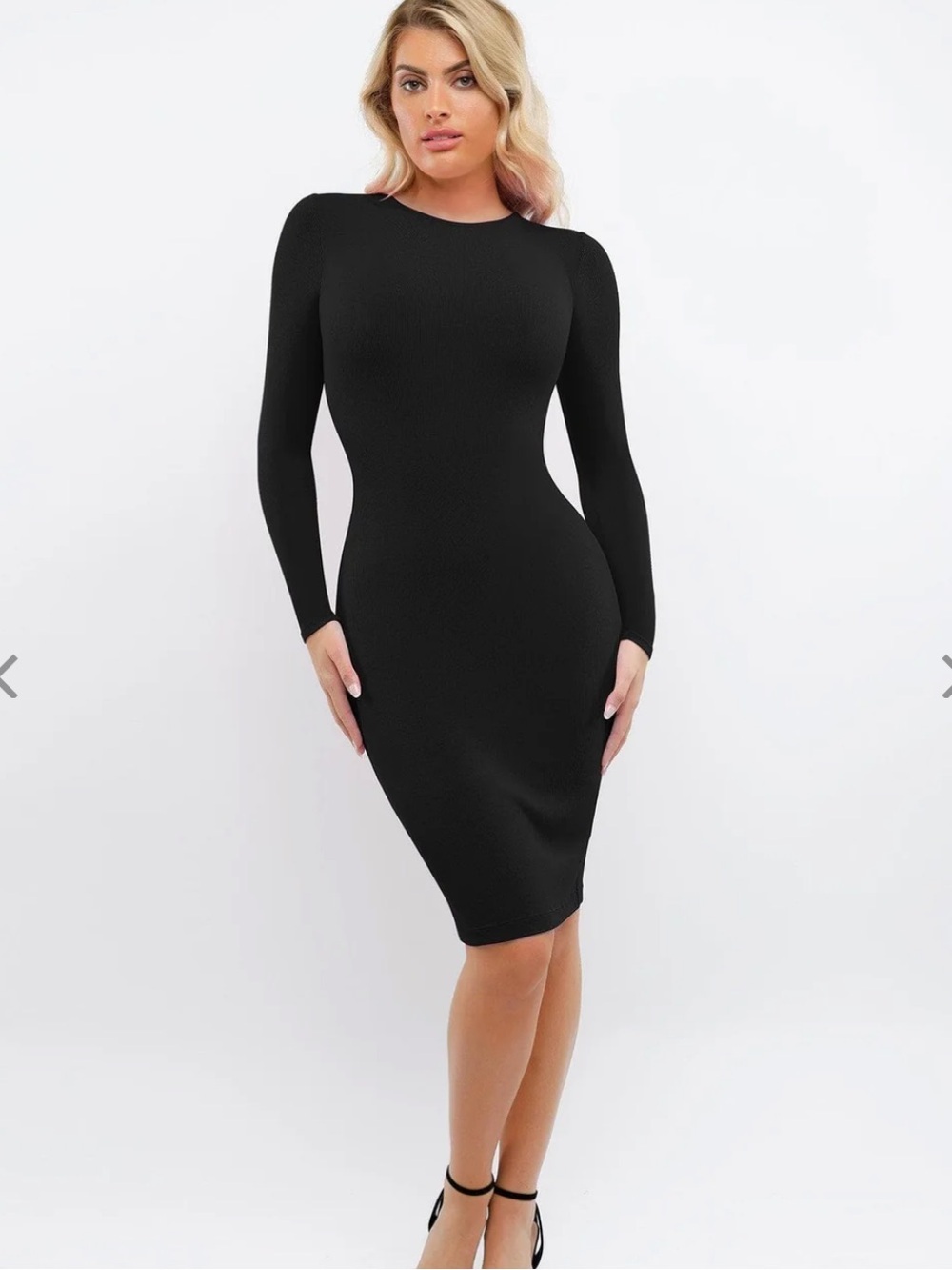 Popilush Shapewear Modal Long Sleeve Crew Neck Slimming Midi Dress